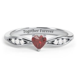 Heart Gemstone Promise Ring with Trio Set Accent Stones