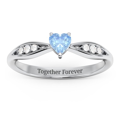 Heart Gemstone Promise Ring with Trio Set Accent Stones