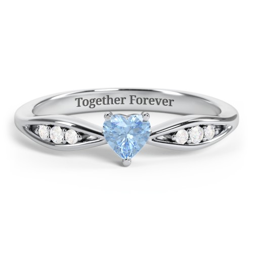 Heart Gemstone Promise Ring with Trio Set Accent Stones