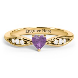 Heart Gemstone Promise Ring with Trio Set Accent Stones in 18K Gold Plated Silver with Amethyst and White Premium Zirconia