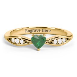 Heart Gemstone Promise Ring with Trio Set Accent Stones in 18K Gold Plated Silver with Emerald and White Premium Zirconia