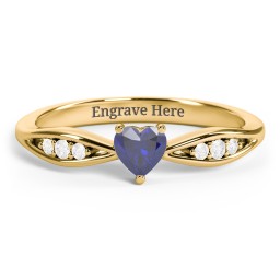 Heart Gemstone Promise Ring with Trio Set Accent Stones in 18K Gold Plated Silver with Blue Sapphire and White Premium Zirconia