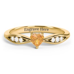 Heart Gemstone Promise Ring with Trio Set Accent Stones in 18K Gold Plated Silver with Citrine and White Premium Zirconia