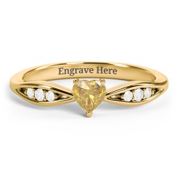 Heart Gemstone Promise Ring with Trio Set Accent Stones in 18K Gold Plated Silver with Citrine and White Premium Zirconia