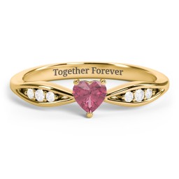 Heart Gemstone Promise Ring with Trio Set Accent Stones in 18K Gold Plated Silver with Pink Tourmaline and White Premium Zirconia