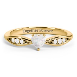 Heart Gemstone Promise Ring with Trio Set Accent Stones in 18K Gold Plated Silver with Opal and White Premium Zirconia