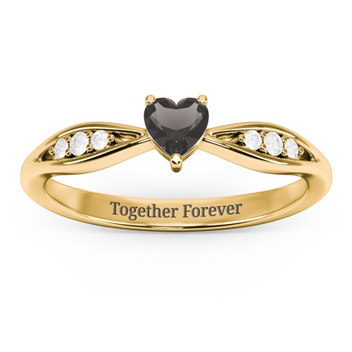 Heart Gemstone Promise Ring with Trio Set Accent Stones – 18K Gold Plated Silver with Smokey Quartz and White Premium Zirconia