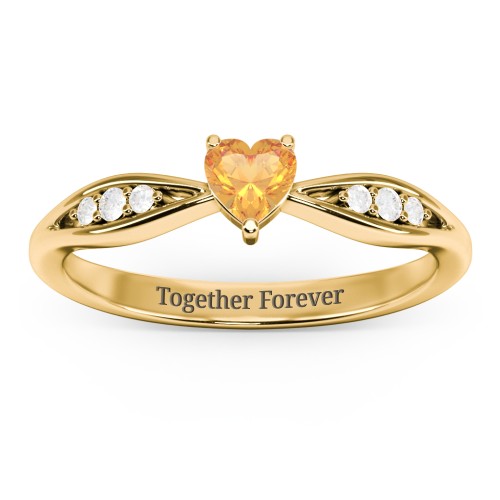 Heart Gemstone Promise Ring with Trio Set Accent Stones – 18K Gold Plated Silver with Citrine and White Premium Zirconia