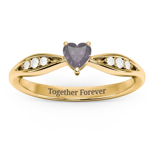 Heart Gemstone Promise Ring with Trio Set Accent Stones – 18K Gold Plated Silver with Alexandrite and White Premium Zirconia