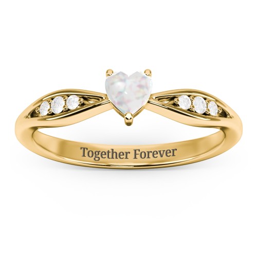 Heart Gemstone Promise Ring with Trio Set Accent Stones – 18K Gold Plated Silver with Opal and White Premium Zirconia