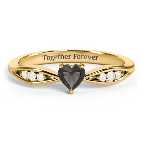 Heart Gemstone Promise Ring with Trio Set Accent Stones – 18K Gold Plated Silver with Smokey Quartz and White Premium Zirconia