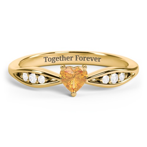 Heart Gemstone Promise Ring with Trio Set Accent Stones – 18K Gold Plated Silver with Citrine and White Premium Zirconia