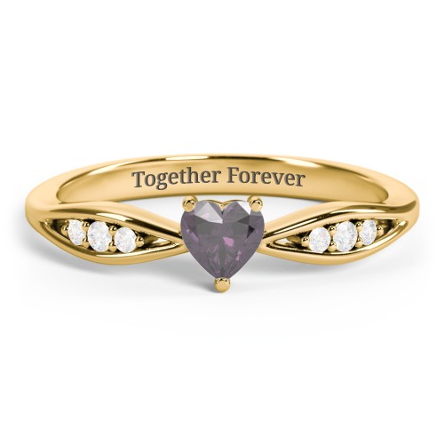 Heart Gemstone Promise Ring with Trio Set Accent Stones – 18K Gold Plated Silver with Alexandrite and White Premium Zirconia