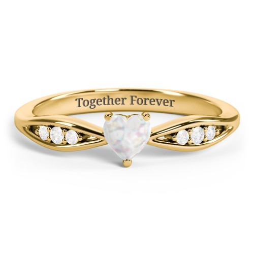 Heart Gemstone Promise Ring with Trio Set Accent Stones – 18K Gold Plated Silver with Opal and White Premium Zirconia