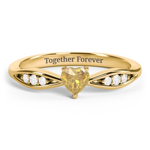 Heart Gemstone Promise Ring with Trio Set Accent Stones – 18K Gold Plated Silver with Citrine and White Premium Zirconia
