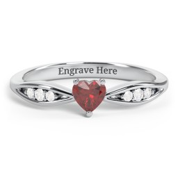 Heart Gemstone Promise Ring with Trio Set Accent Stones in 925 Sterling Silver with Garnet and White Premium Zirconia