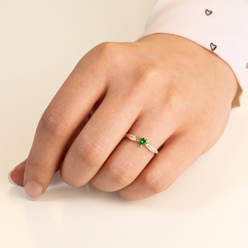 Heart Gemstone Promise Ring with Trio Set Accent Stones – Sterling Silver with Garnet and White Premium Zirconia