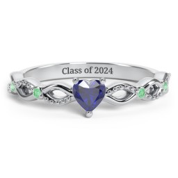 Twisted Vine Gemstone Heart Promise Ring with Accent Stones
