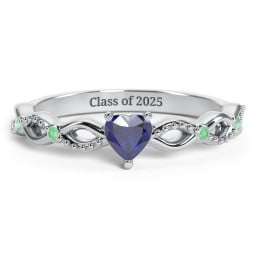 Twisted Vine Gemstone Heart Promise Ring with Accent Stones
