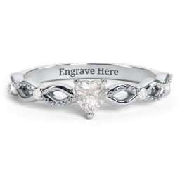 Twisted Vine Gemstone Heart Promise Ring with Accent Stones