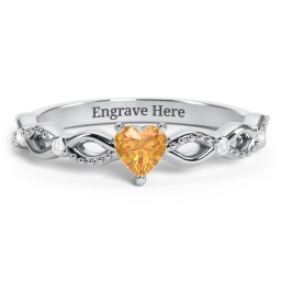 Twisted Vine Gemstone Heart Promise Ring with Accent Stones