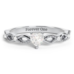 Twisted Vine Gemstone Heart Promise Ring with Accent Stones