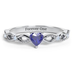 Twisted Vine Gemstone Heart Promise Ring with Accent Stones