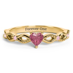 Twisted Vine Gemstone Heart Promise Ring with Accent Stones in 18K Gold Plated Silver with Pink Tourmaline and Fancy Pink Premium Zirconia