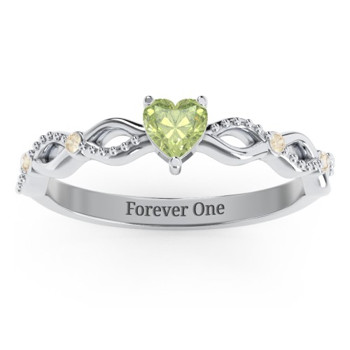 Twisted Vine Gemstone Heart Promise Ring with Accent Stones