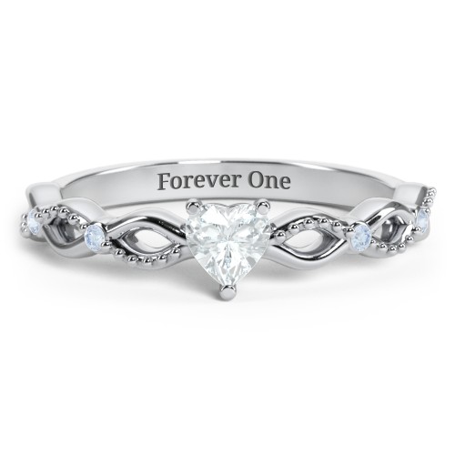 Twisted Vine Gemstone Heart Promise Ring with Accent Stones