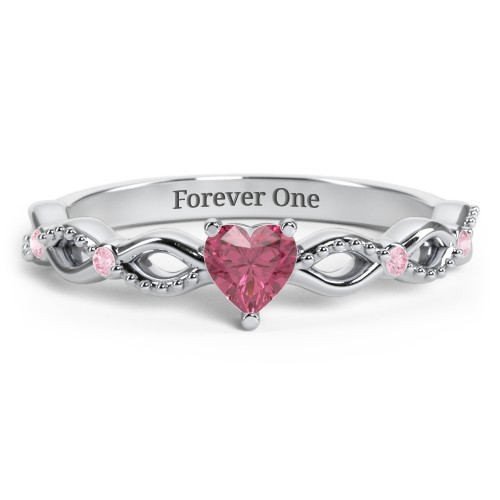 Twisted Vine Gemstone Heart Promise Ring with Accent Stones – Sterling Silver with Pink Tourmaline and Fancy Pink Premium Zirconia
