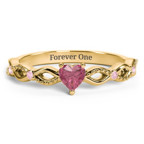 Twisted Vine Gemstone Heart Promise Ring with Accent Stones – 18K Gold Plated Silver with Pink Tourmaline and Fancy Pink Premium Zirconia