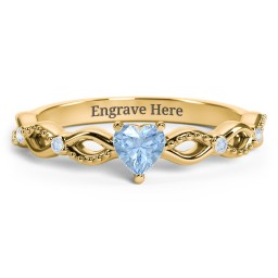 Twisted Vine Gemstone Heart Promise Ring with Accent Stones in 18K Gold Plated Silver with Blue Topaz and Fancy Blue Premium Zirconia