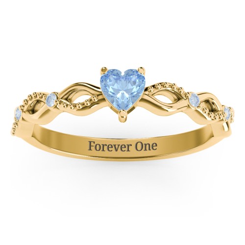 Twisted Vine Gemstone Heart Promise Ring with Accent Stones – 18K Gold Plated Silver with Blue Topaz and Fancy Blue Premium Zirconia