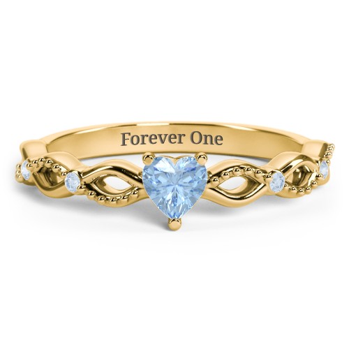 Twisted Vine Gemstone Heart Promise Ring with Accent Stones – 18K Gold Plated Silver with Blue Topaz and Fancy Blue Premium Zirconia