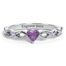 Twisted Vine Gemstone Heart Promise Ring with Accent Stones in 925 Sterling Silver with Amethyst and Amethyst Premium Zirconia