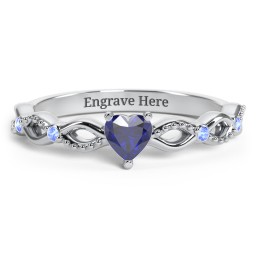 Twisted Vine Gemstone Heart Promise Ring with Accent Stones in 925 Sterling Silver with Blue Sapphire and Fancy Blue Premium Zirconia