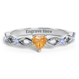 Twisted Vine Gemstone Heart Promise Ring with Accent Stones in 925 Sterling Silver with Citrine and Fancy Blue Premium Zirconia