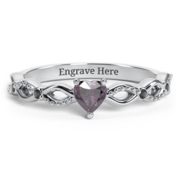 Twisted Vine Gemstone Heart Promise Ring with Accent Stones in 925 Sterling Silver with Alexandrite and Black Premium Zirconia
