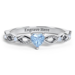 Twisted Vine Gemstone Heart Promise Ring with Accent Stones in 925 Sterling Silver with Blue Topaz and Fancy Blue Premium Zirconia