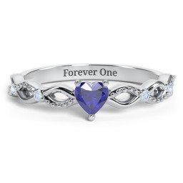 Twisted Vine Gemstone Heart Promise Ring with Accent Stones in 925 Sterling Silver with Blue Sapphire and Fancy Blue Premium Zirconia