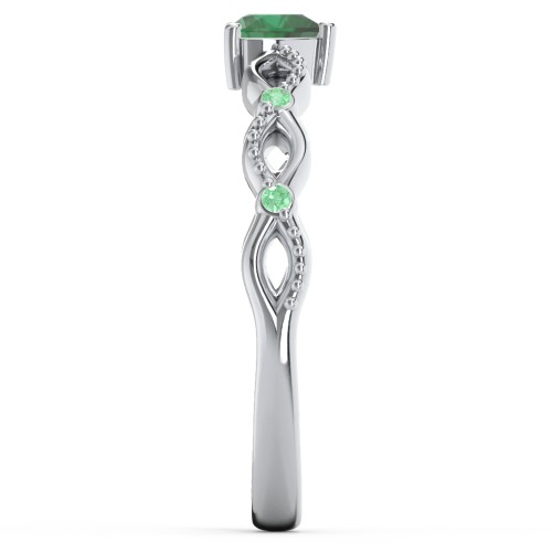 Twisted Vine Gemstone Heart Promise Ring with Accent Stones – Sterling Silver with Emerald and Green Premium Zirconia