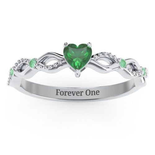 Twisted Vine Gemstone Heart Promise Ring with Accent Stones – Sterling Silver with Emerald and Green Premium Zirconia