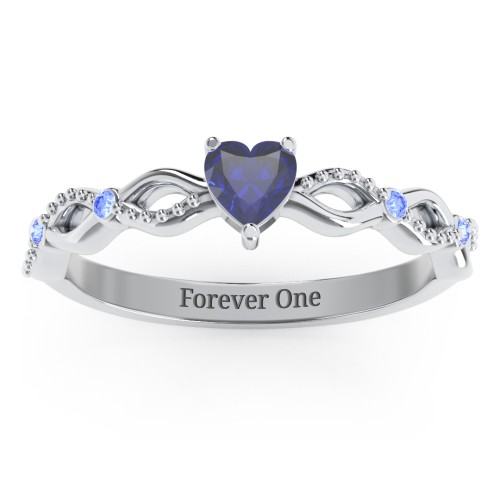 Twisted Vine Gemstone Heart Promise Ring with Accent Stones – Sterling Silver with Blue Sapphire and Fancy Blue Premium Zirconia