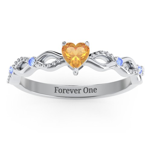 Twisted Vine Gemstone Heart Promise Ring with Accent Stones – Sterling Silver with Citrine and Fancy Blue Premium Zirconia