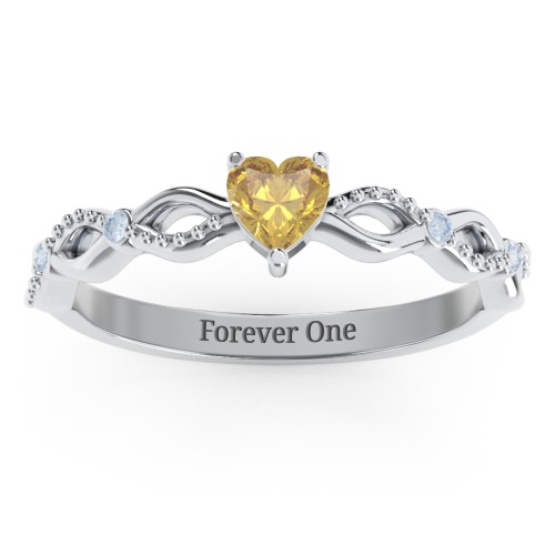 Twisted Vine Gemstone Heart Promise Ring with Accent Stones – Sterling Silver with Citrine and Fancy Blue Premium Zirconia
