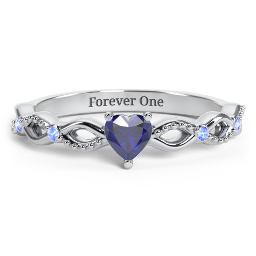 Twisted Vine Gemstone Heart Promise Ring with Accent Stones – Sterling Silver with Blue Sapphire and Fancy Blue Premium Zirconia