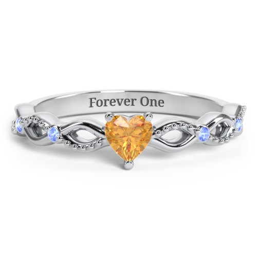 Twisted Vine Gemstone Heart Promise Ring with Accent Stones – Sterling Silver with Citrine and Fancy Blue Premium Zirconia