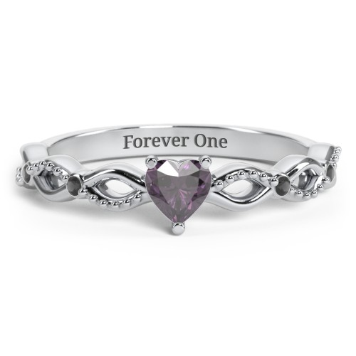 Twisted Vine Gemstone Heart Promise Ring with Accent Stones – Sterling Silver with Alexandrite and Black Premium Zirconia