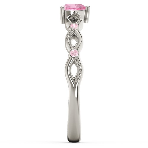 Twisted Vine Gemstone Heart Promise Ring with Accent Stones – 10K White Gold with Pink Tourmaline and Fancy Pink Premium Zirconia